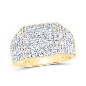 Men's Rings | 10kt Yellow Gold Mens Round Diamond Pave Square Ring 1-1/2 Cttw | Splendid Jewellery GND