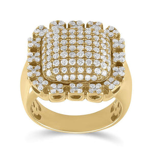 Men's Rings | 10kt Yellow Gold Mens Round Diamond Pillow Cluster Ring 2-1/2 Cttw | Splendid Jewellery GND