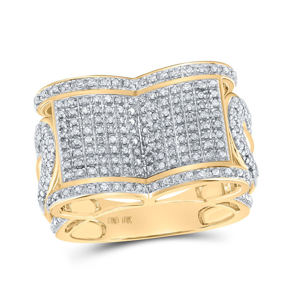 Men's Rings | 10kt Yellow Gold Mens Round Diamond Rectangle Band Ring 1 Cttw | Splendid Jewellery GND