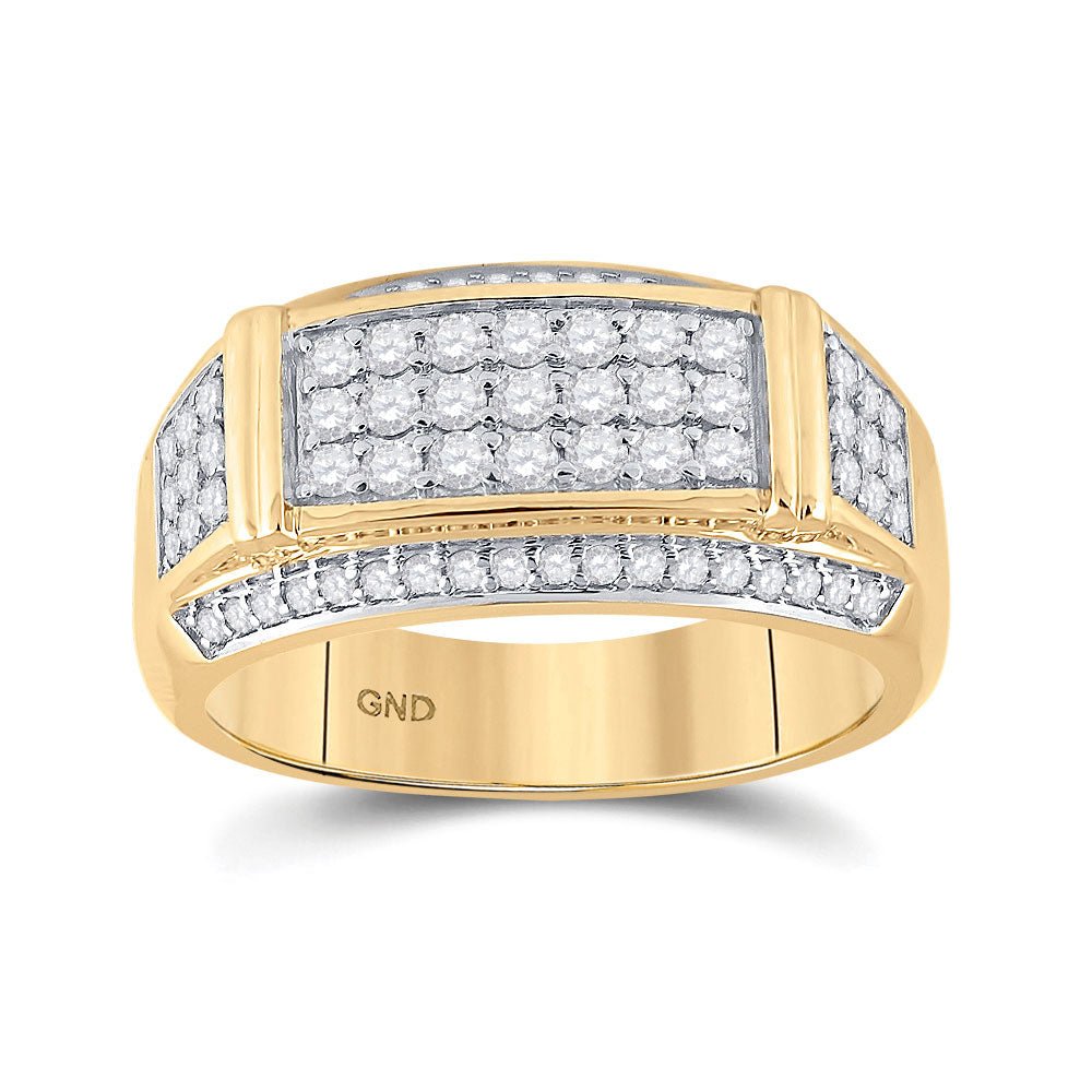 Men's Rings | 10kt Yellow Gold Mens Round Diamond Rectangle Band Ring 1 Cttw | Splendid Jewellery GND