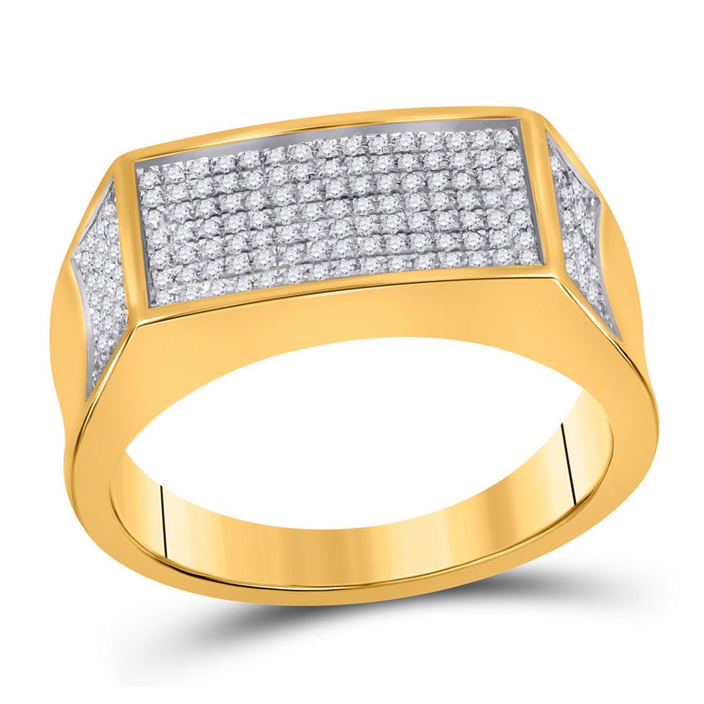 Men's Rings | 10kt Yellow Gold Mens Round Diamond Rectangle Cluster Band Ring 1/3 Cttw | Splendid Jewellery GND