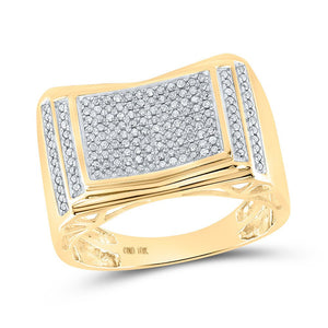 Men's Rings | 10kt Yellow Gold Mens Round Diamond Rectangle Cluster Ring 1/2 Cttw | Splendid Jewellery GND