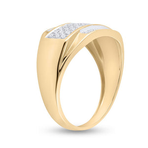 Men's Rings | 10kt Yellow Gold Mens Round Diamond Rectangle Cluster Ring 1/3 Cttw | Splendid Jewellery GND