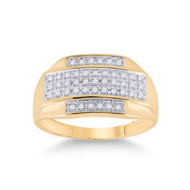 10kt Yellow Gold Men's Diamond Cluster Ring - Striking Rectangular Design, 1/3 Cttw product  Top View from Splendid Jewellery
