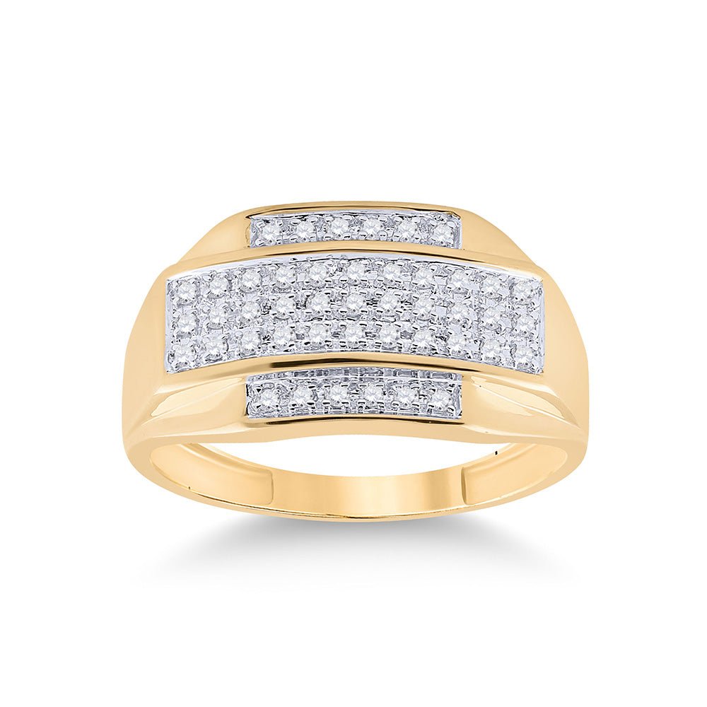 Men's Rings | 10kt Yellow Gold Mens Round Diamond Rectangle Cluster Ring 1/3 Cttw | Splendid Jewellery GND