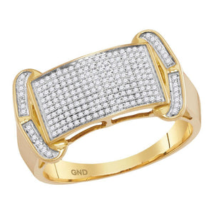 Men's Rings | 10kt Yellow Gold Mens Round Diamond Rectangle Cluster Ring 1/3 Cttw | Splendid Jewellery GND