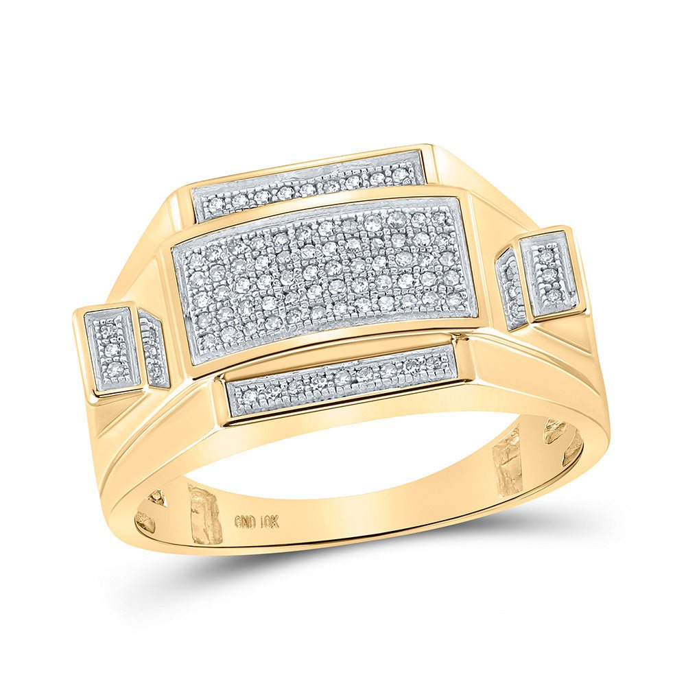 Men's Rings | 10kt Yellow Gold Mens Round Diamond Rectangle Cluster Ring 1/4 Cttw | Splendid Jewellery GND