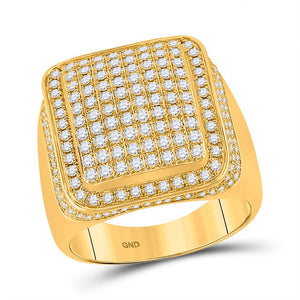 Men's Rings | 10kt Yellow Gold Mens Round Diamond Rectangle Cluster Ring 2 Cttw | Splendid Jewellery GND
