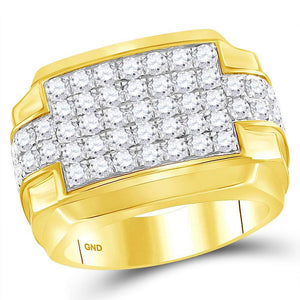 Men's Rings | 10kt Yellow Gold Mens Round Diamond Rectangle Cluster Ring 3 Cttw | Splendid Jewellery GND