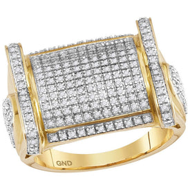 Exquisite 10kt Yellow Gold Mens Round Diamond Rectangle Cluster Ring 3/4 Cttw - A Dazzling Statement Piece for Men product  Top View from Splendid Jewellery