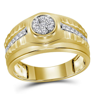 Men's Rings | 10kt Yellow Gold Mens Round Diamond Ribbed Cluster Ring 1/2 Cttw | Splendid Jewellery GND
