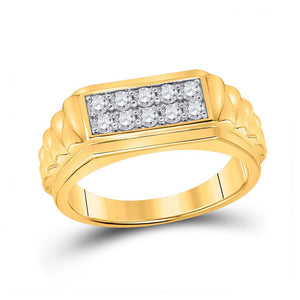 Men's Rings | 10kt Yellow Gold Mens Round Diamond Ribbed Flat Top Band Ring 1/2 Cttw | Splendid Jewellery GND