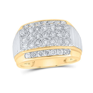 Men's Rings | 10kt Yellow Gold Mens Round Diamond Ribbed Pave Band Ring 2 Cttw | Splendid Jewellery GND