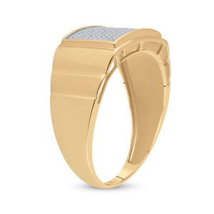 Men's Rings | 10kt Yellow Gold Mens Round Diamond Ribbed Rectangle Cluster Ring 1/4 Cttw | Splendid Jewellery GND