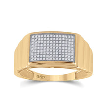 Load image into Gallery viewer, 10kt Yellow Gold Mens Ribbed Rectangle Cluster Ring with 1/4 Cttw of Diamonds - A Timeless Statement of Style product  Top View from Splendid Jewellery