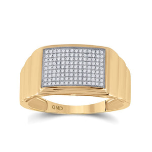 Men's Rings | 10kt Yellow Gold Mens Round Diamond Ribbed Rectangle Cluster Ring 1/4 Cttw | Splendid Jewellery GND