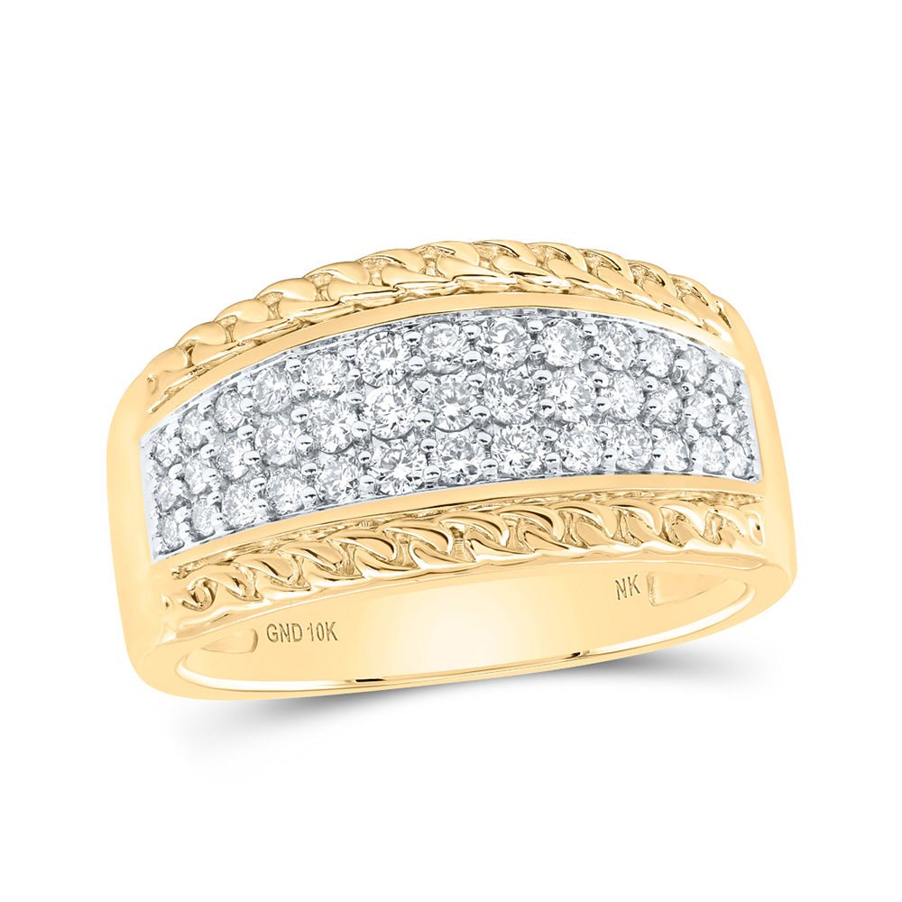 Men's Rings | 10kt Yellow Gold Mens Round Diamond Rope-accent Band Ring 3/4 Cttw | Splendid Jewellery GND