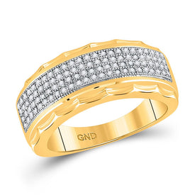 10kt Yellow Gold Men's Round Diamond Scalloped Edge Band Ring 3/8 Cttw | Elegant Gold Collection product  Top View from Splendid Jewellery