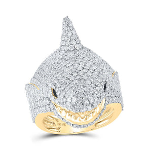 Men's Rings | 10kt Yellow Gold Mens Round Diamond Shark Pinky Ring 7-1/4 Cttw | Splendid Jewellery GND