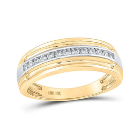 10kt Yellow Gold Men's Round Diamond Single Row Band Ring 1/4 Cttw | Exquisite Gentlemen's Jewel product  Top View from Splendid Jewellery