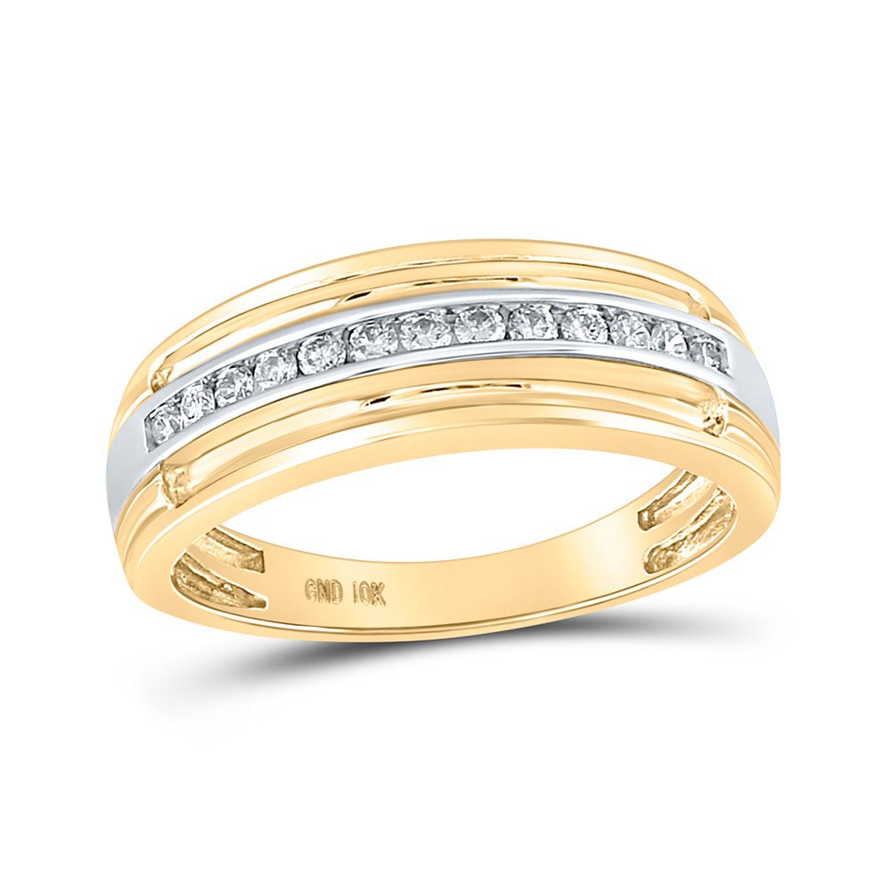 Men's Rings | 10kt Yellow Gold Mens Round Diamond Single Row Band Ring 1/4 Cttw | Splendid Jewellery GND