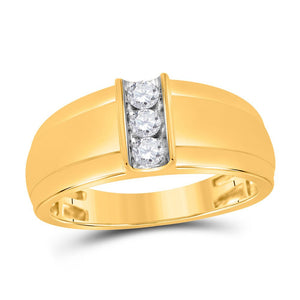 Men's Rings | 10kt Yellow Gold Mens Round Diamond Single Row Band Ring 1/4 Cttw | Splendid Jewellery GND