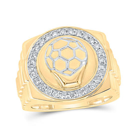 10kt Yellow Gold Men's Round Diamond Soccer Ball Circle Ring 1/2 Cttw | Striking Sportsman's Delight product  Top View from Splendid Jewellery