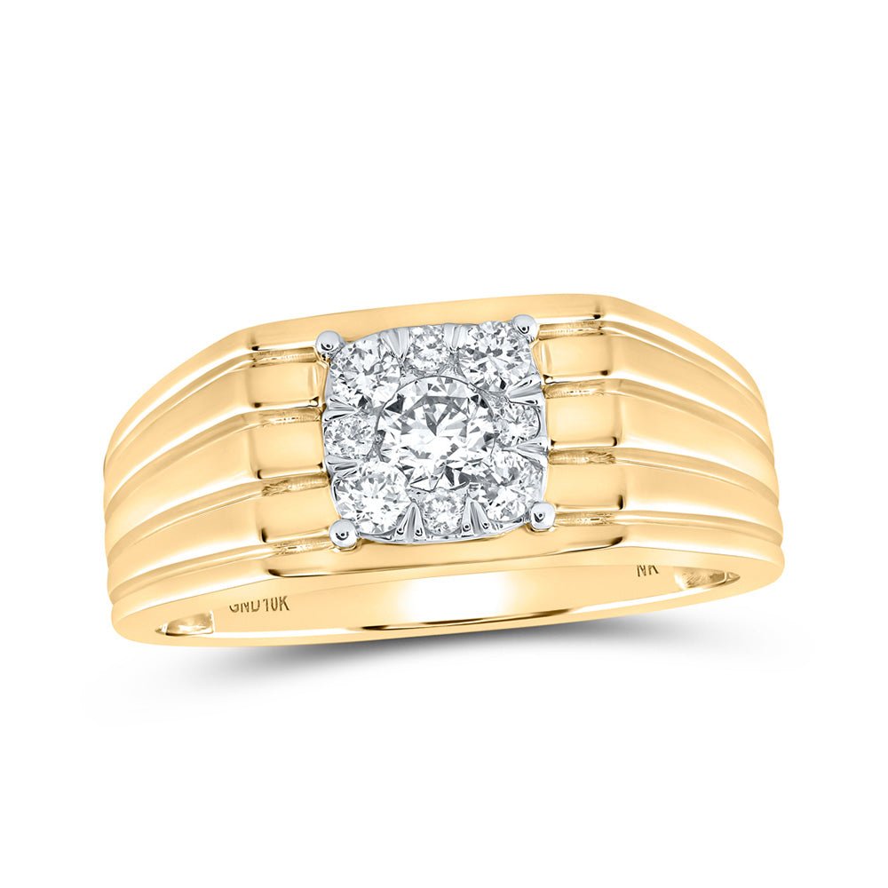 Men's Rings | 10kt Yellow Gold Mens Round Diamond Solitaire Band Ring 1/2 Cttw | Splendid Jewellery GND