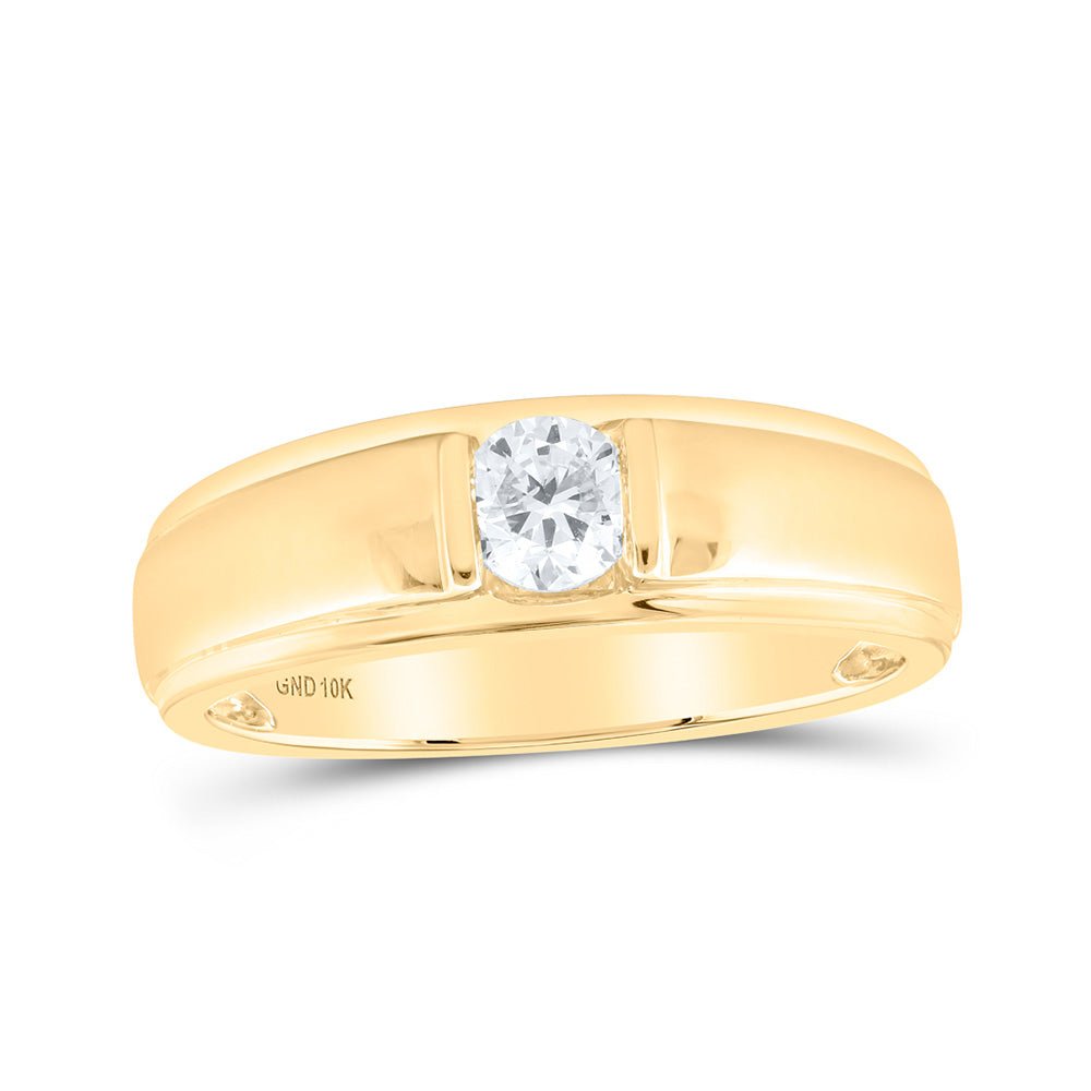 Men's Rings | 10kt Yellow Gold Mens Round Diamond Solitaire Band Ring 1/2 Cttw | Splendid Jewellery GND