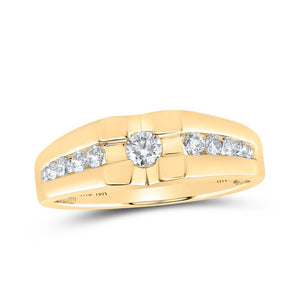 Men's Rings | 10kt Yellow Gold Mens Round Diamond Solitaire Band Ring 1/2 Cttw | Splendid Jewellery GND