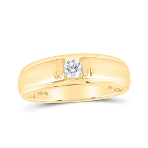 Men's Rings | 10kt Yellow Gold Mens Round Diamond Solitaire Band Ring 1/4 Cttw | Splendid Jewellery GND