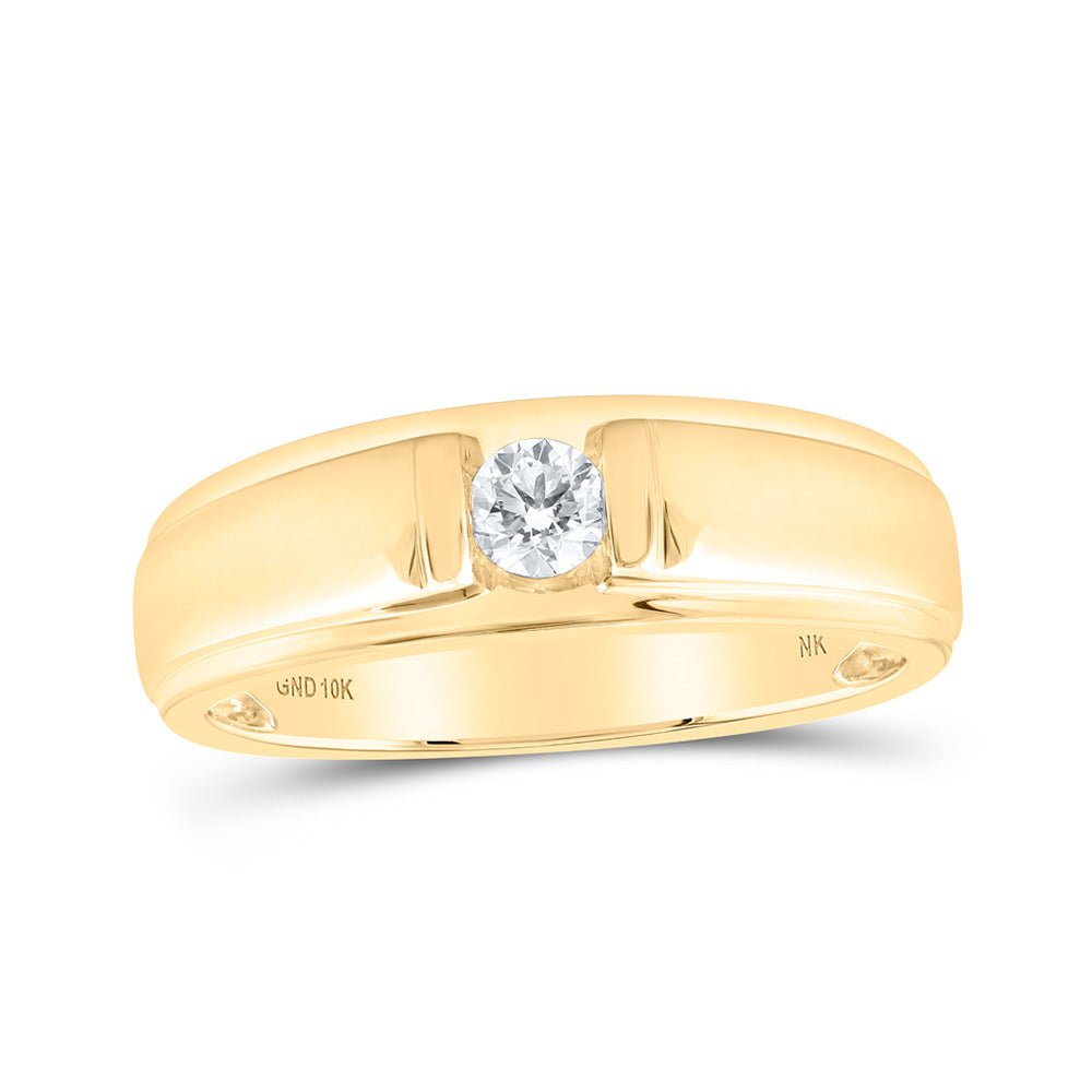 Men's Rings | 10kt Yellow Gold Mens Round Diamond Solitaire Band Ring 1/4 Cttw | Splendid Jewellery GND