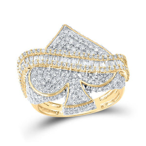 Men's Rings | 10kt Yellow Gold Mens Round Diamond Spade Cluster Ring 2-3/4 Cttw | Splendid Jewellery GND