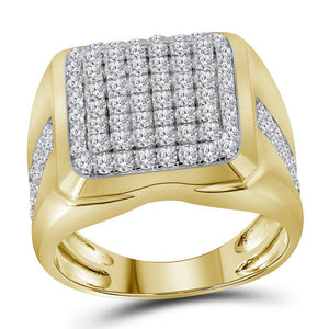 Men's Rings | 10kt Yellow Gold Mens Round Diamond Square Cluster Fashion Ring 2 Cttw | Splendid Jewellery GND