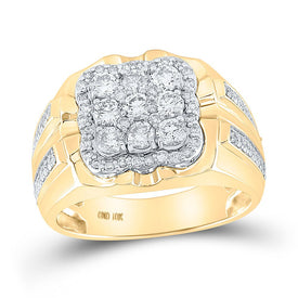 10kt Yellow Gold Men's Round Diamond Square Cluster Ring 1-1/2 Cttw - Luxurious Brilliance product  Top View from Splendid Jewellery