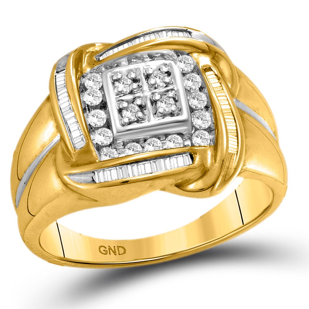 Men's Rings | 10kt Yellow Gold Mens Round Diamond Square Cluster Ring 1/2 Cttw | Splendid Jewellery GND