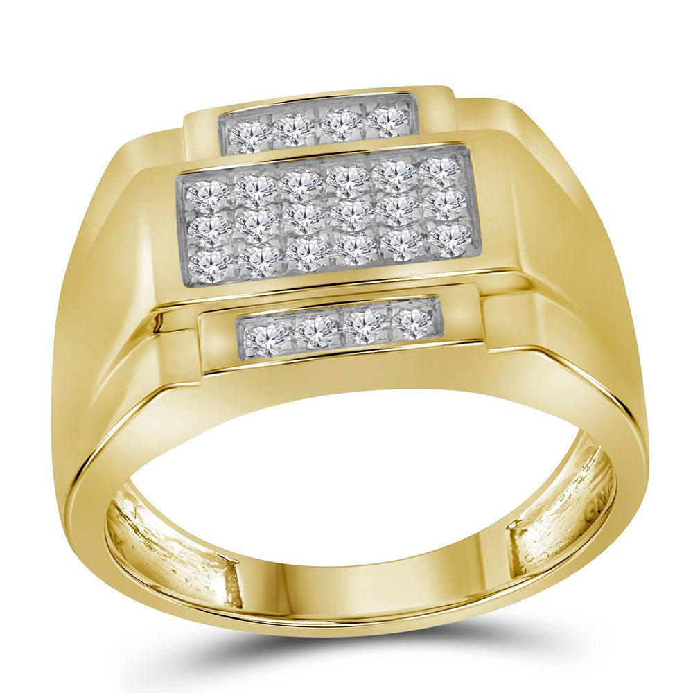 Men's Rings | 10kt Yellow Gold Mens Round Diamond Square Cluster Ring 1/2 Cttw | Splendid Jewellery GND