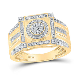10kt Yellow Gold Men's Round Diamond Square Cluster Ring 1/2 Cttw - Exquisite Brilliance product  Top View from Splendid Jewellery