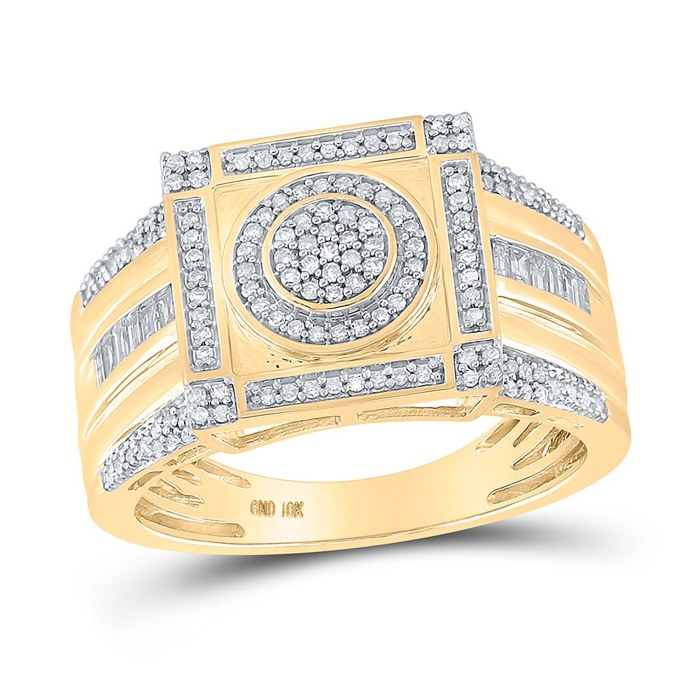 Men's Rings | 10kt Yellow Gold Mens Round Diamond Square Cluster Ring 1/2 Cttw | Splendid Jewellery GND