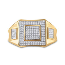 Load image into Gallery viewer, 10kt Yellow Gold Men&#39;s Round Diamond Square Cluster Ring 1/3 Cttw | Exquisite Masculine Brilliance product Side View from Splendid Jewellery