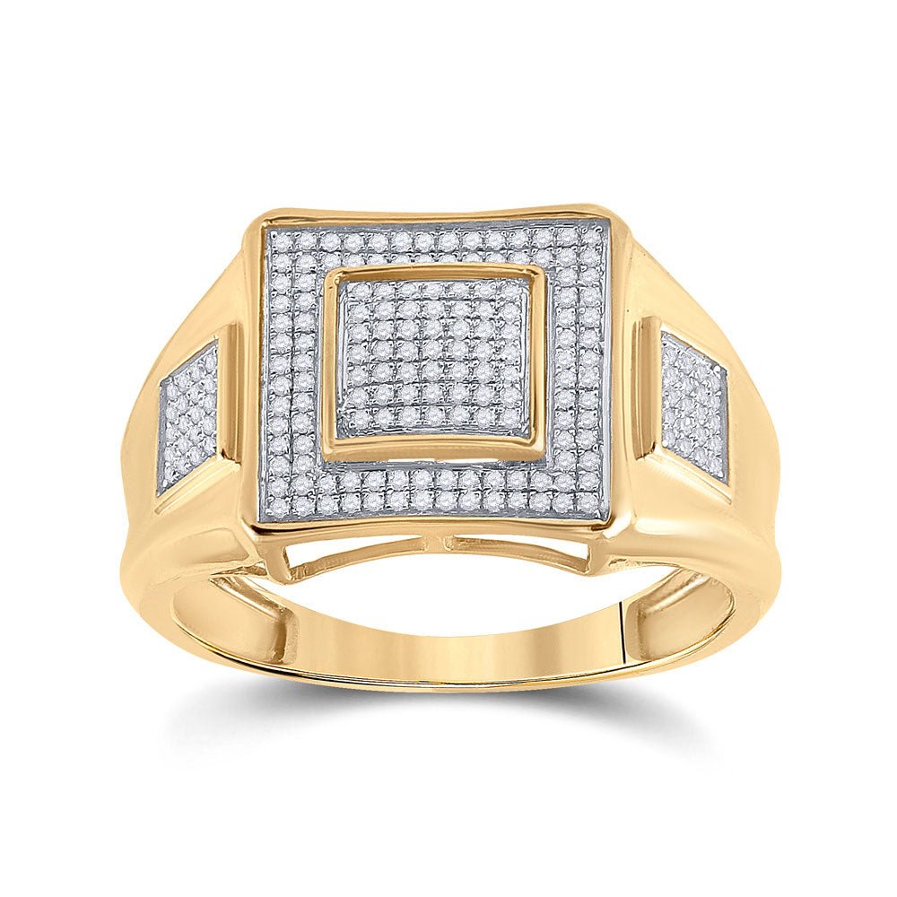 Men's Rings | 10kt Yellow Gold Mens Round Diamond Square Cluster Ring 1/3 Cttw | Splendid Jewellery GND