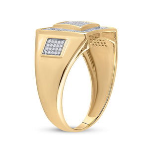 Men's Rings | 10kt Yellow Gold Mens Round Diamond Square Cluster Ring 1/3 Cttw | Splendid Jewellery GND