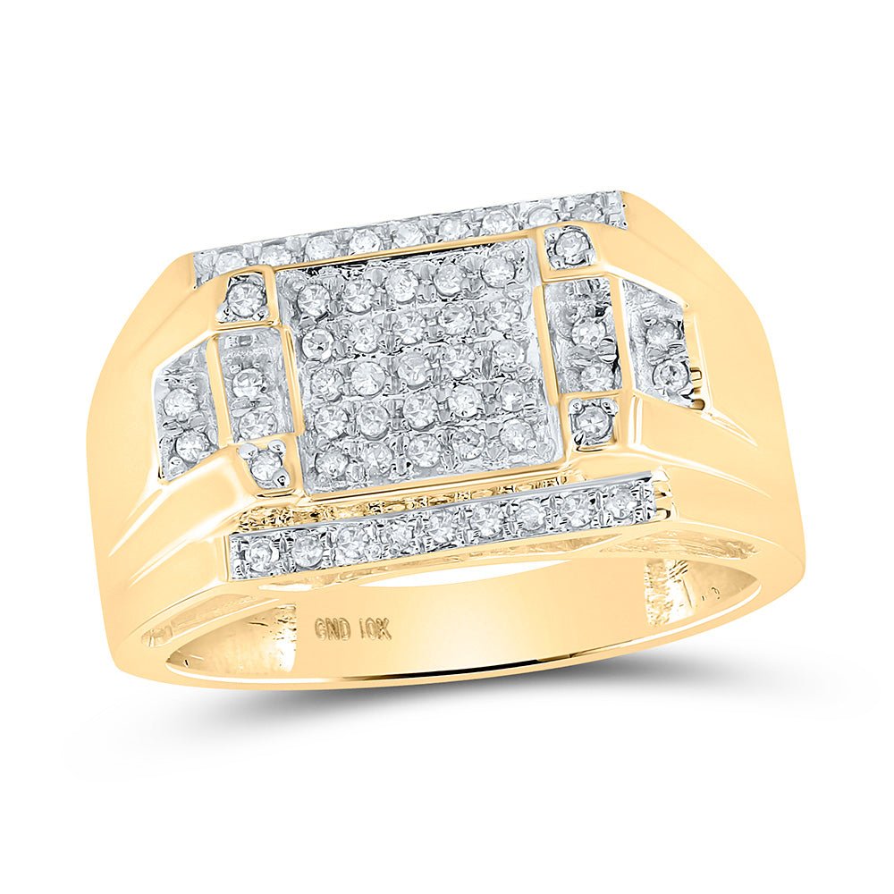 Men's Rings | 10kt Yellow Gold Mens Round Diamond Square Cluster Ring 1/3 Cttw | Splendid Jewellery GND