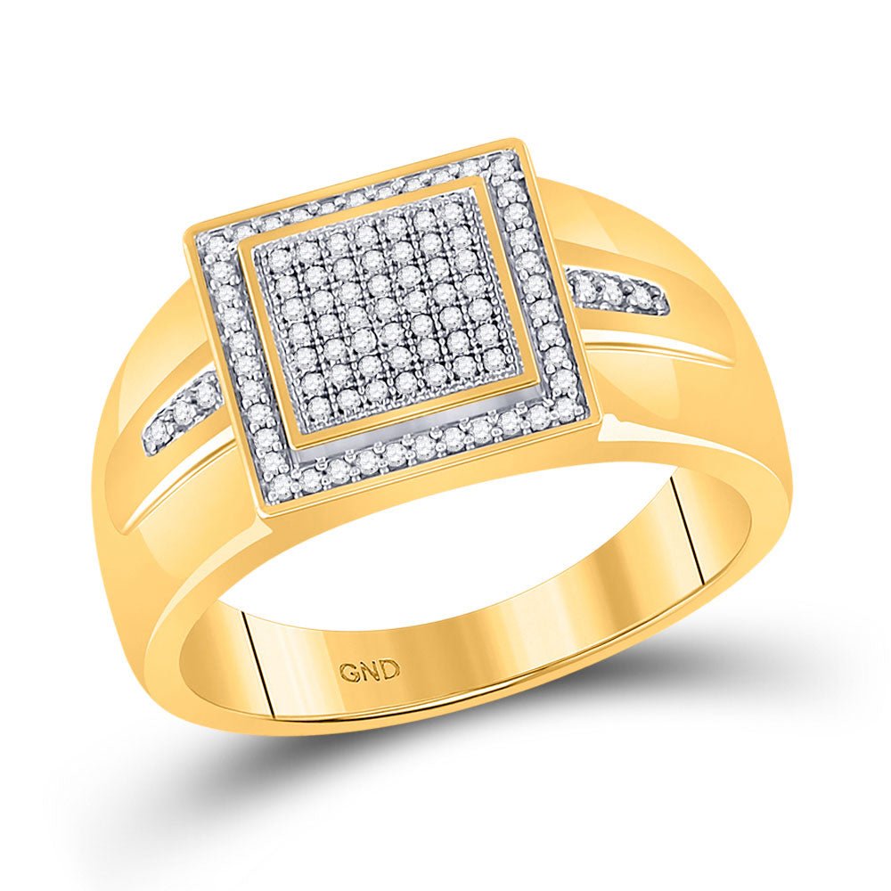 Men's Rings | 10kt Yellow Gold Mens Round Diamond Square Cluster Ring 1/4 Cttw | Splendid Jewellery GND