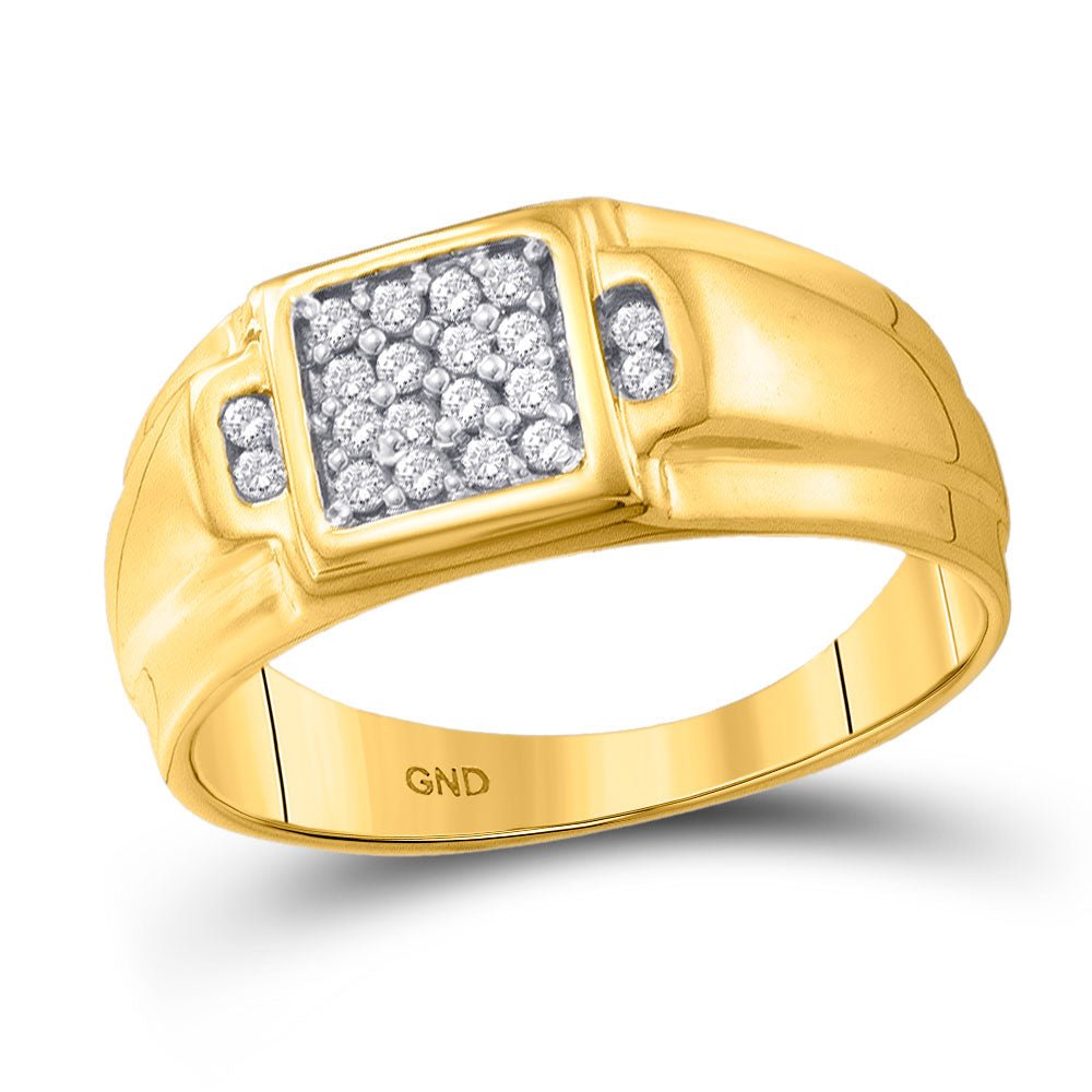 Men's Rings | 10kt Yellow Gold Mens Round Diamond Square Cluster Ring 1/4 Cttw | Splendid Jewellery GND