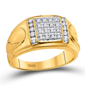 Men's Rings | 10kt Yellow Gold Mens Round Diamond Square Cluster Ring 1/4 Cttw | Splendid Jewellery GND