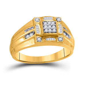 Men's Rings | 10kt Yellow Gold Mens Round Diamond Square Cluster Ring 1/4 Cttw | Splendid Jewellery GND