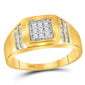 Men's Rings | 10kt Yellow Gold Mens Round Diamond Square Cluster Ring 1/4 Cttw | Splendid Jewellery GND