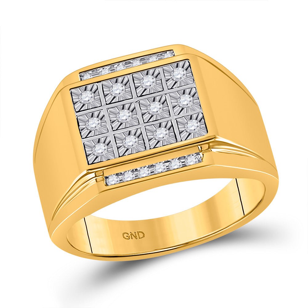 Men's Rings | 10kt Yellow Gold Mens Round Diamond Square Cluster Ring 1/4 Cttw | Splendid Jewellery GND