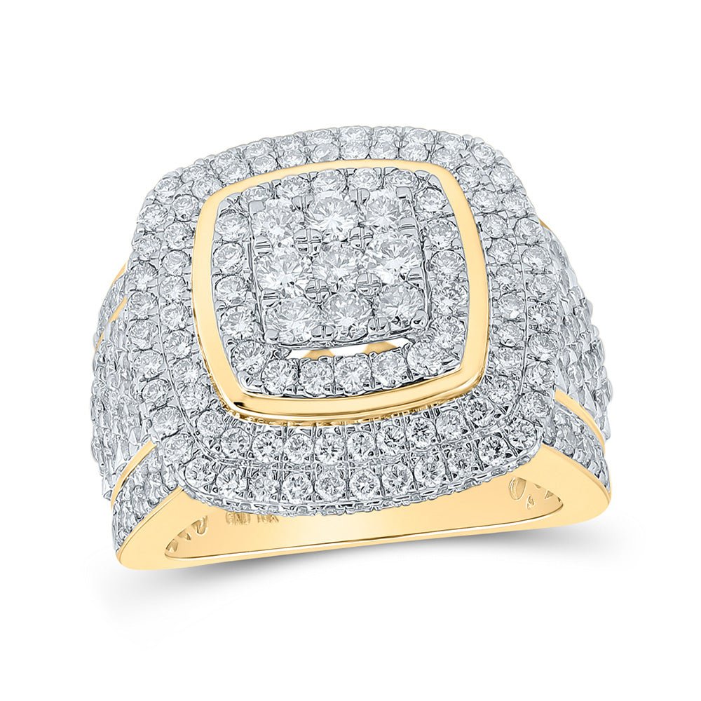 Men's Rings | 10kt Yellow Gold Mens Round Diamond Square Cluster Ring 3-3/4 Cttw | Splendid Jewellery GND